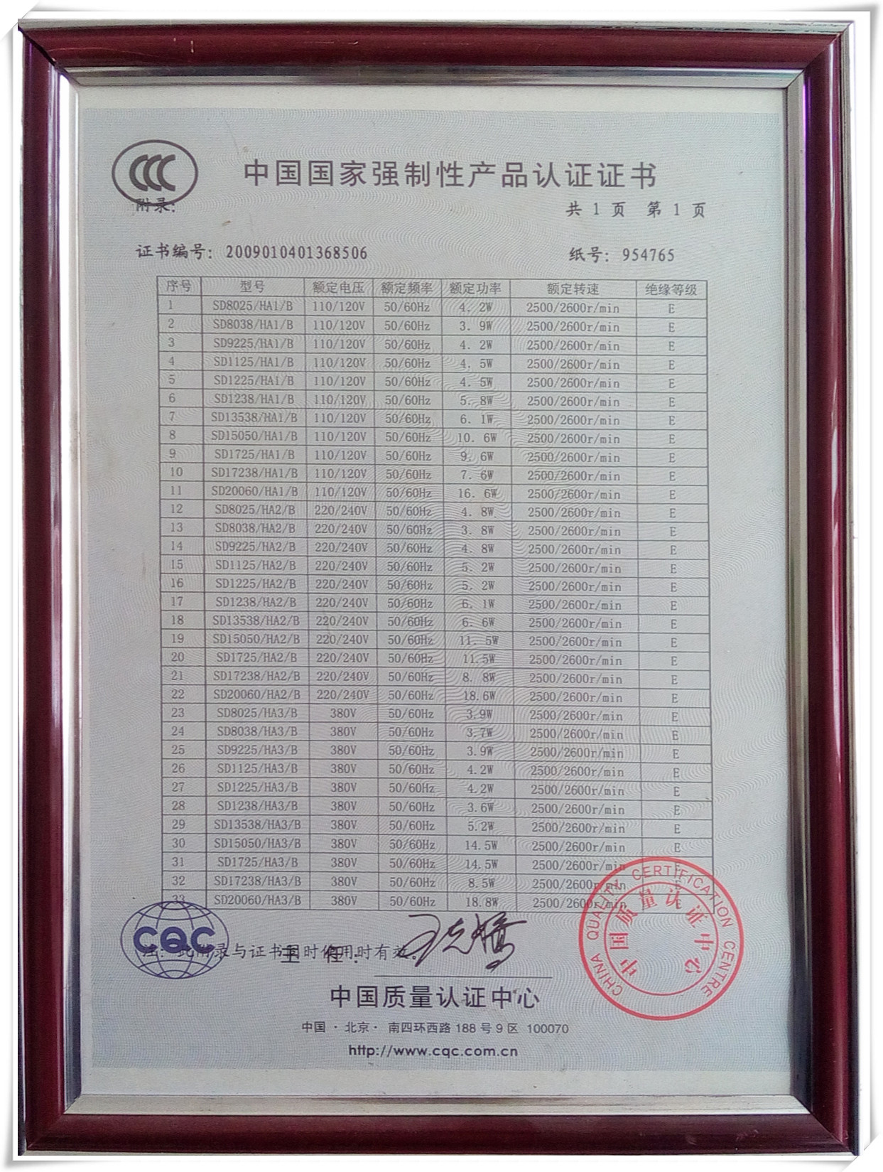 恒佳散热风扇产品3C认证